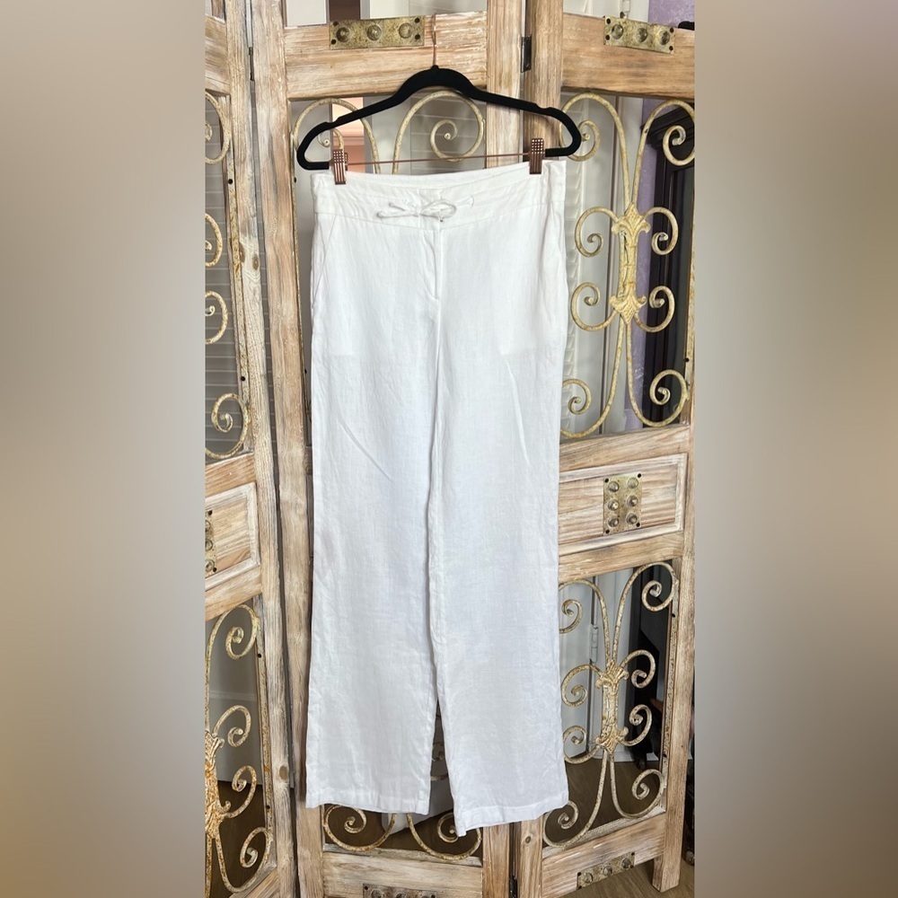 Blue Island Crisp SZ S Semi-Sheer White Linen Trousers.